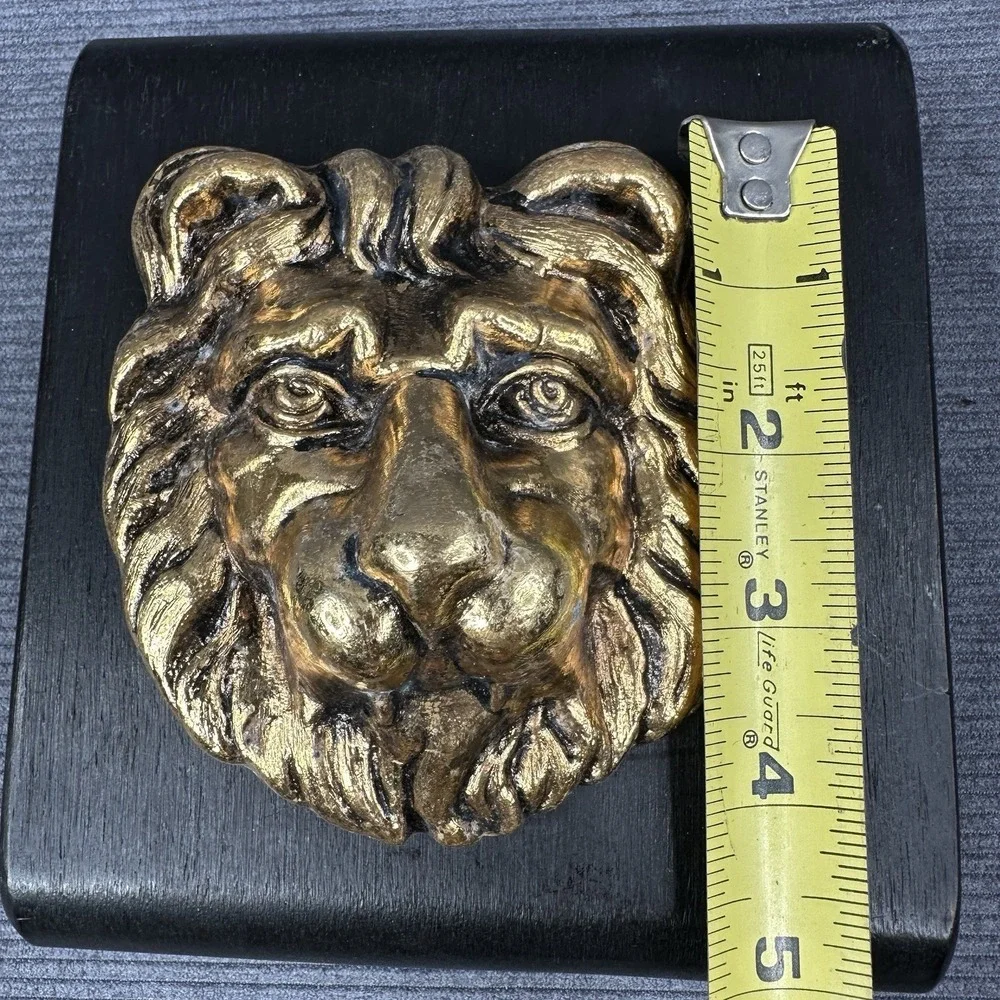 Vintage 1971 Buxton Lion Head Belt Buckle Brass Gold Tone Classic